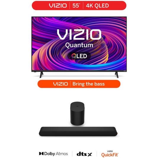 55-Inch Class Quantum 4K QLED HDR Smart TV (Model M55Q6-L4) with 2.1 Soundbar and Wireless Subwoofer Featuring Dolby Atmos, DTS:X, and Bluetooth (Model SV210X-08)